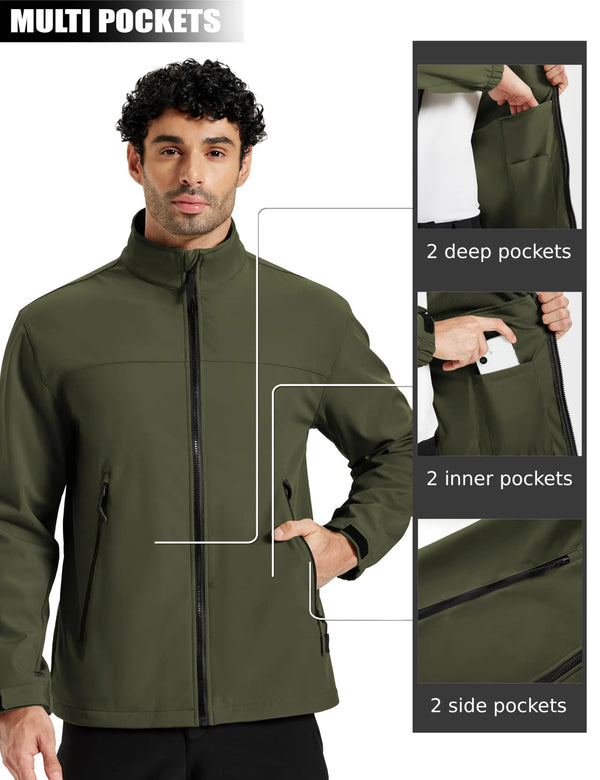 TACVASEN Men's Winter Lightweight Fleece Lined Tactical Softshell Jacket Waterproof Breathable Warm Outdoor Hiking Windbreaker