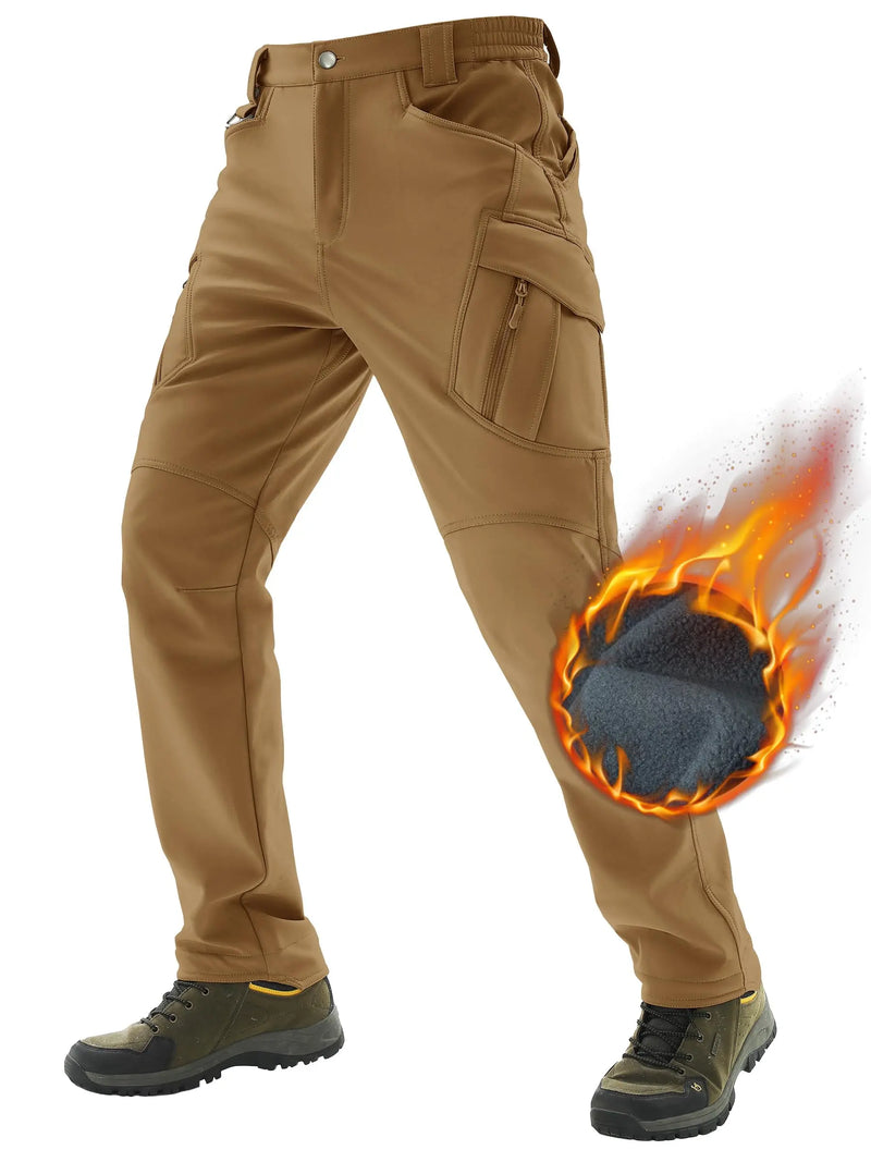 TACVASEN Winter Softshell Warm Pants Mens IX9 Outdoor Hiking Cargo Pants Waterproof Fleece Pants Safari Team Work Trousers