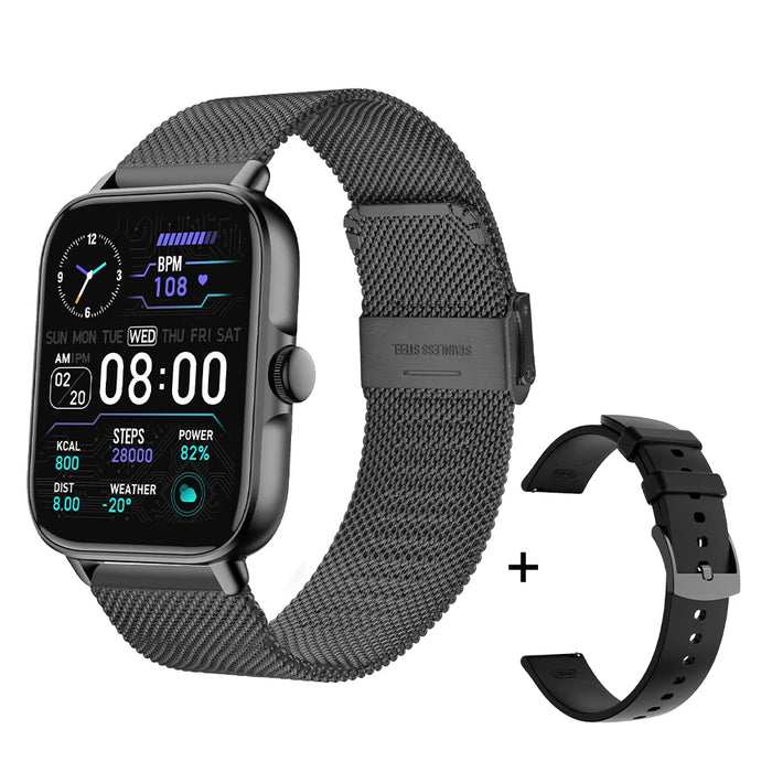 [2023 version] COLMI P28 Plus Smart Watch Men IP68 Waterproof Voice Bluetooth Call Smartwatch Women For Android iOS Phone Black metal strap