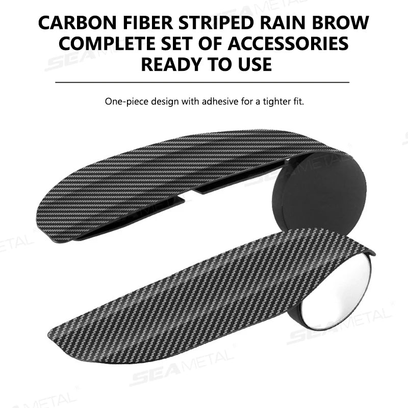SEAMETAL Carbon Fiber Textured Car Rearview Mirrors Clip Design Rain Eyebrow Blind Spot Mirror Reflective Mirror And Rain Cover