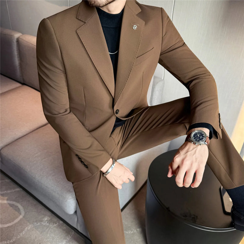Non-Iron Two-Piece Suit ( Jacket + Pants ), Wrinkle-Resistant Formal Wear, Premium Woven Fabric Business Occasion Wedding