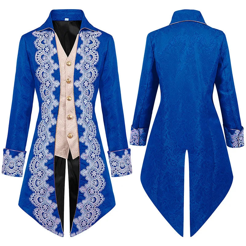 New Fall Men's Long Trench Coat with Lace Accents, Featuring A Medieval Gothic-style Top Jacket. 2026-2027