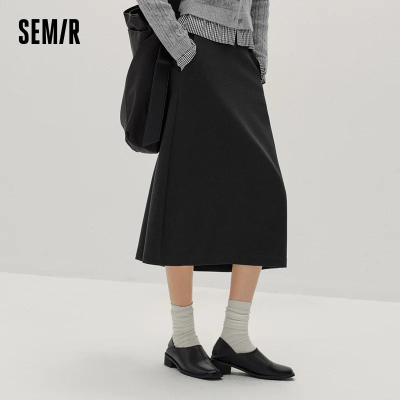 Semir Women Skirt Solid Faux Wool Long Split A Line Slim Smart Casual Commuter Winter Midi Skirt Everyday Style 2026