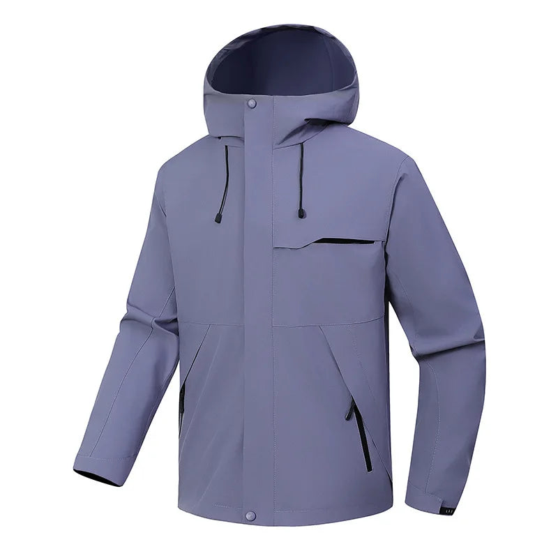 2026 Spring New Arrival Men's Long-Sleeve Hooded Jacket, Zip-Up Windbreaker, Available in Gray, Green, Black, and Blue.