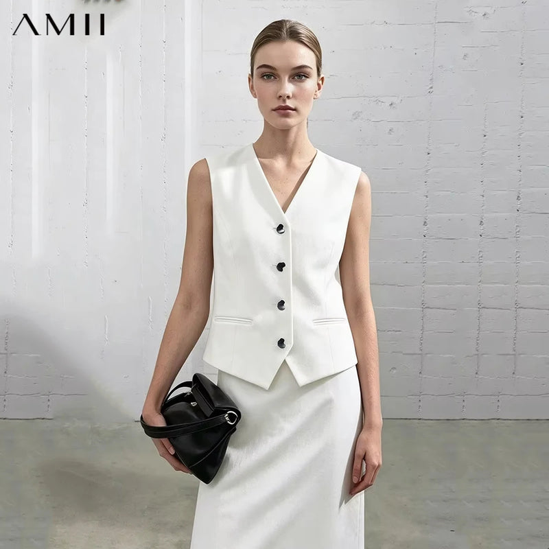 Amii Vest Women V-Neck Unique Buttons Cropped Jacket Sequin Embellish Lace 2026 Autumn Clothes Casual Office Lady Tops 12623027