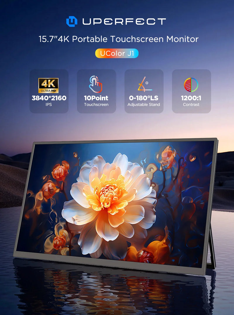UPERFECT 4K UHD Portable Monitor 15.6” Touchscreen W/ LS Stand VESA Touch Ultra-Wide Frameless Laptop Mac PC Gaming IPS Display