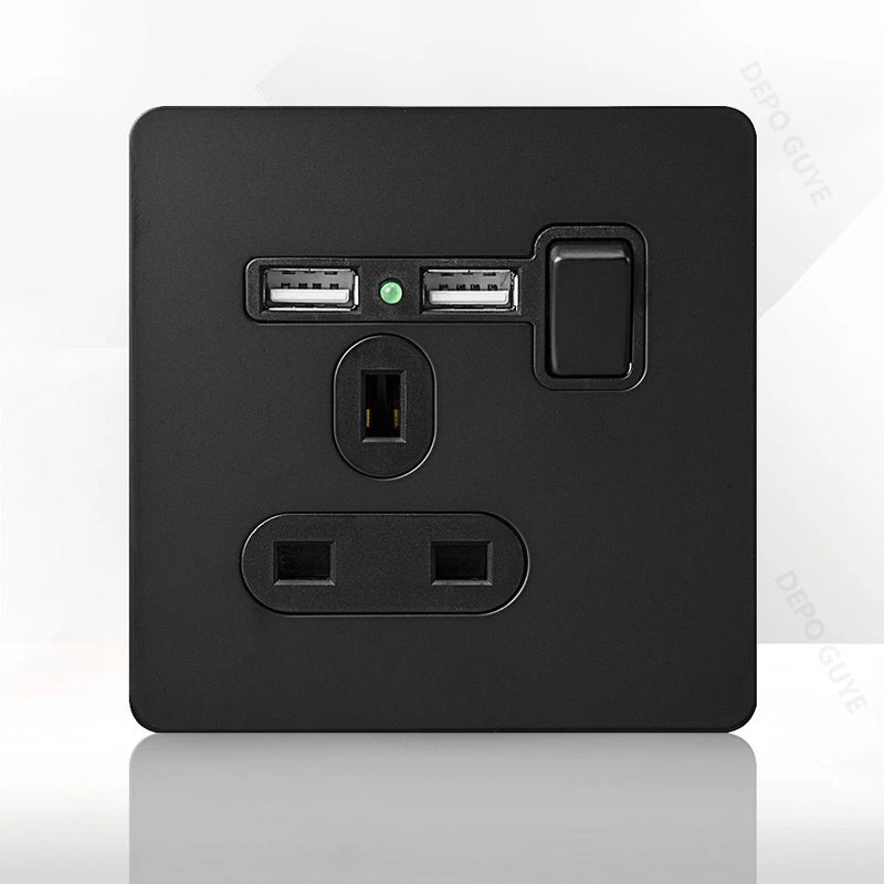 Retro Light Switch Lever Wall Power ON OFF Socket Panel,EU RU FR Black Stainless Steel Dual Usb Outlet  1-4Gang 1/2Way Switch