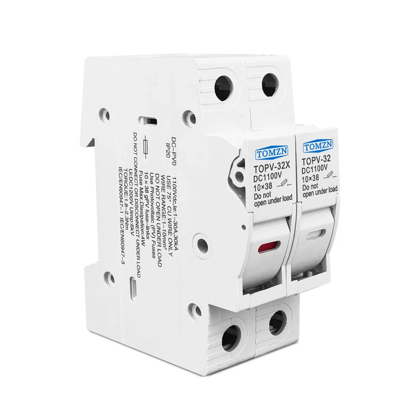 TOMZN 2P Parallel DC Fuse Holder 10*38mm High Voltage Solar PV 1000V TOPV-32X