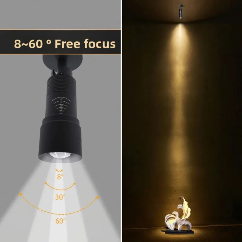 JOYINLED Zoomable Surface Spotlight 7W 5°-60° Adjustable Beam Black/White Focus Ceiling Light LED Surface Mount Spot Home Decor