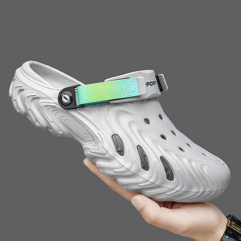 Wide Fit Men's EVA Clogs Non Slip Quick Dry Garden Shoes Adjustable Sport Strap Breathable Slip on Beach Sandals Shower Outdoor