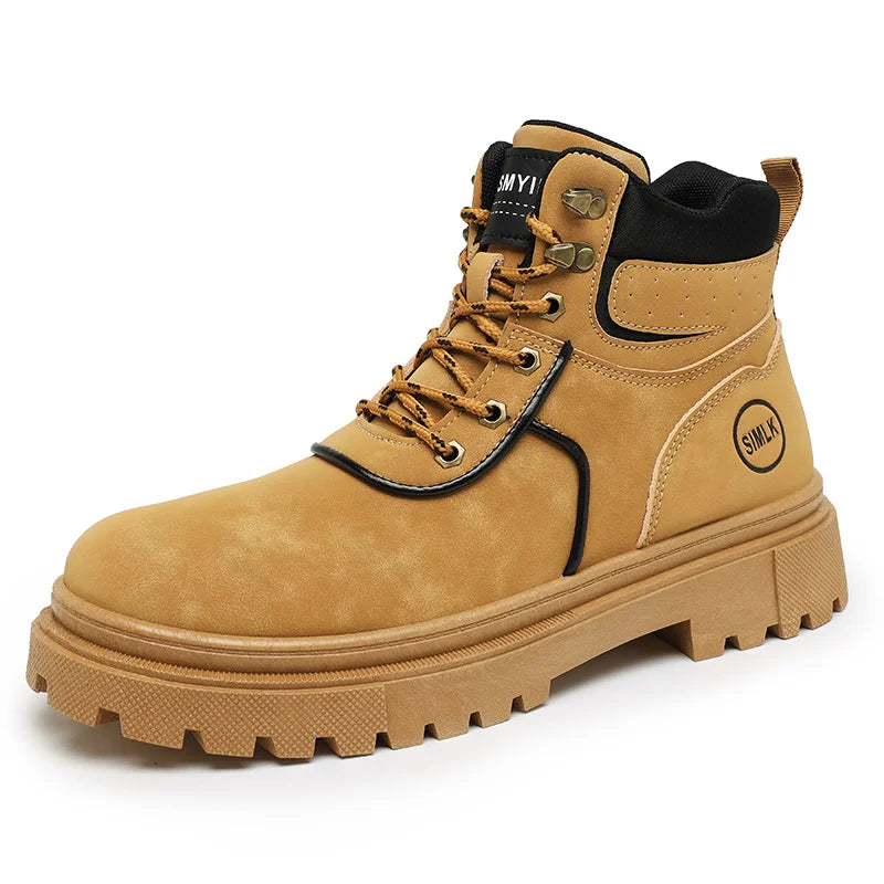 Men's boots autumn winter new fashion casual yellow boots anti slip soft sole comfort outdoor boots youth high top tooling boots