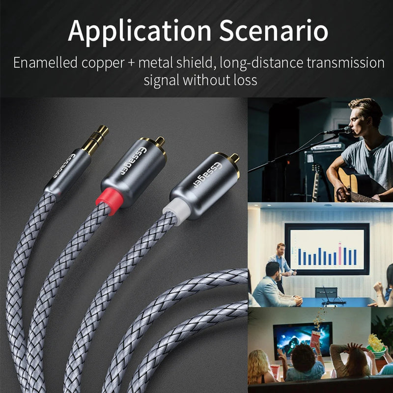 ខ្សែអូឌីយ៉ូ Essager RCA Jack 3.5 ទៅ 2 RCA ខ្សែ 3.5mm Jack ទៅ 2RCA Male Splitter ខ្សែ Aux សម្រាប់ទូរទស្សន៍កុំព្យូទ័រ ឧបករណ៍បំពងសម្លេងឌីវីឌី ខ្សែ
