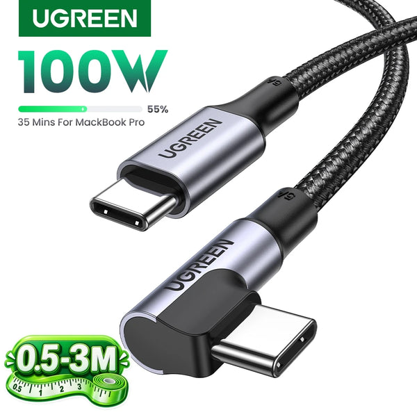 ខ្សែសាកហ្គេម UGREEN 90 ដឺក្រេ មុំខាងស្តាំ USB-C PD100W/60W Type-C 5A/3A សម្រាប់ iPhone 17/16 Samsung S26/25/24 0.5-3M