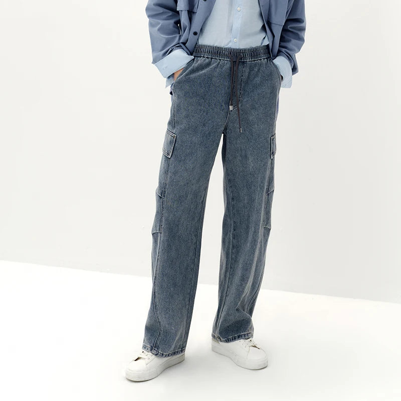 Semir Men Jeans Curved Barrel Loose Cargo Pocket Elastic Waist 2026 Autumn Denim Pants Comfortable Street Style Daily Wear