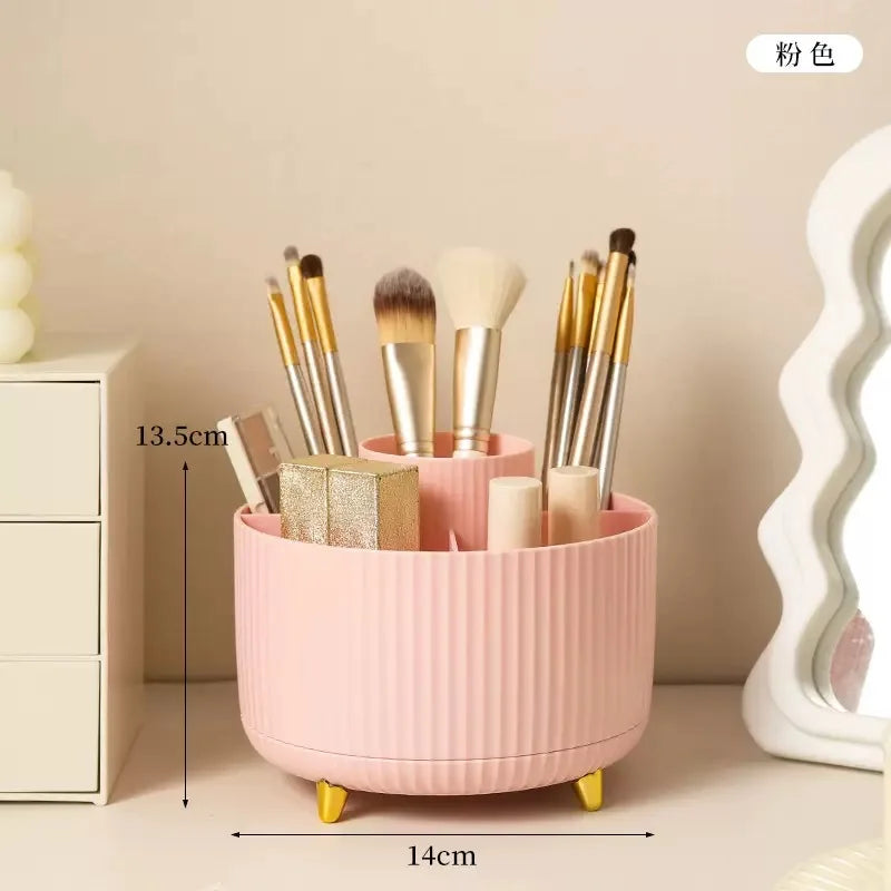 360° Rotating Makeup Organizer - 1pc Plastic Cosmetic Storage with 5 Compartments - Multi-Functional Holder for Brushes