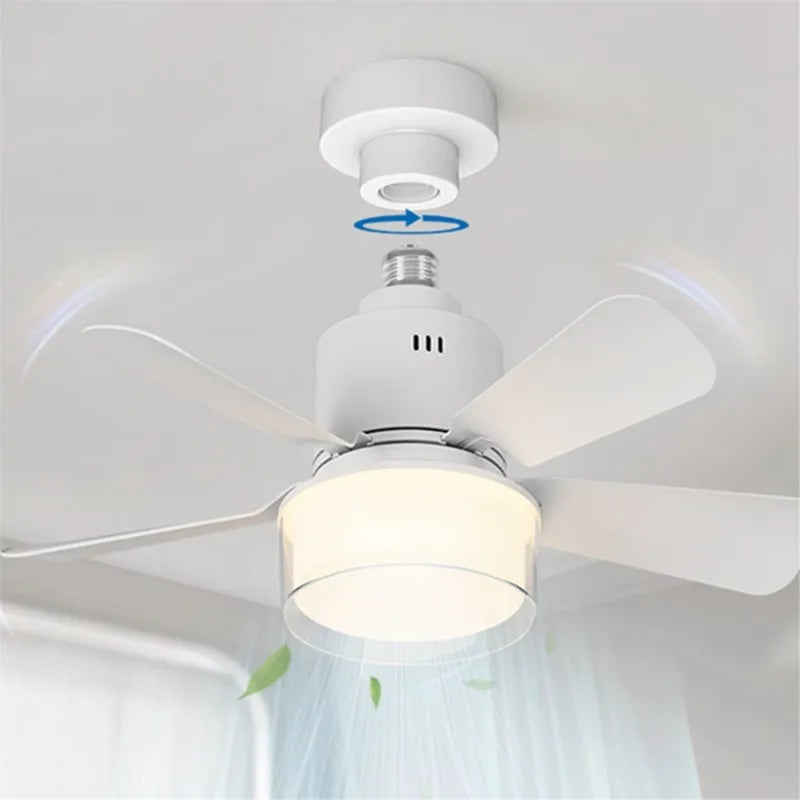 កង្ហារពិដានឆ្លាតវៃ E27 អំពូល LED APP បញ្ជាដោយប៊្លូធូស 3 ល្បឿន កង្ហារពិដានស្ងាត់ អាចបន្ថយពន្លឺបាន សម្រាប់ការតុបតែងបន្ទប់គេង