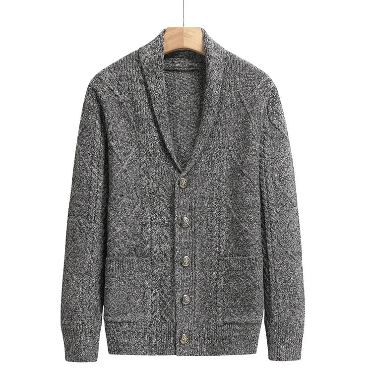 New Men's Knitted Cardigan, Youth Lapels Long Sleeve Coat, Men's Sweater Casual, Camel Black Gray Warm Sweater