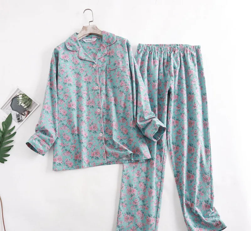 Casual Polka Dot Women's Pajamas Set Lapel Long Sleeve Shirt Pant Suit Spring Autumn Sleepwear Pyjamas Femme Home Wear Clothes