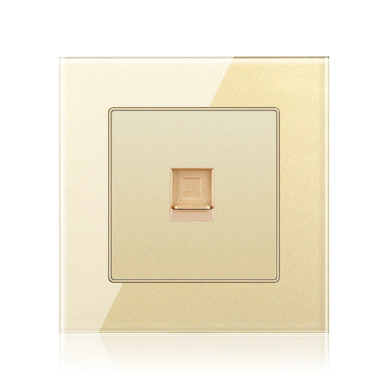 Cat6 Rj45 Wall Socket Network Socket With TV Wall Data Double Socket Telephone Tempered Glass Panel Computer Wall Net Outlet