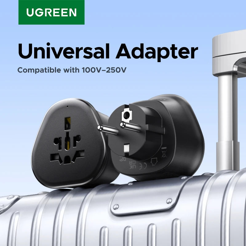 UGREEN Universal Travel Adapter Multi-Country Power Adaptor EU/US/UK Plug Converter Compatible with EU US UK KR RU Outlets