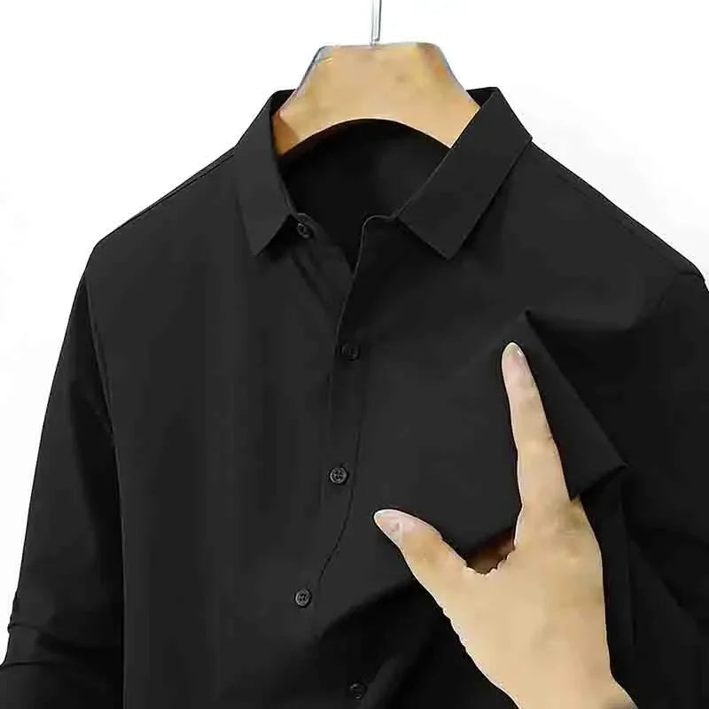 Men's Navy Blue Long Sleeve Dress Shirt Slim Fit Non-iron Formal Business Button Down Shirt for Office
