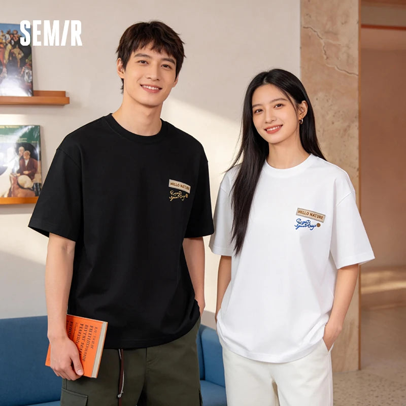 Semir Men Tshirt Stereo Badge Decor Knit Casual Couple Style Fashion Top 2026 Summer Soft Comfortable Daily Wear Top
