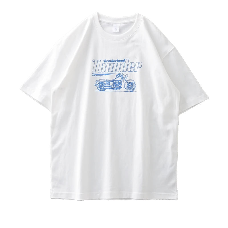 DUKEEN Vintage Motorcycles Printed Men's T Shirts 100% Cotton Summer 320G Heavyweight High Quality Short Sleeve Graphic Tops
