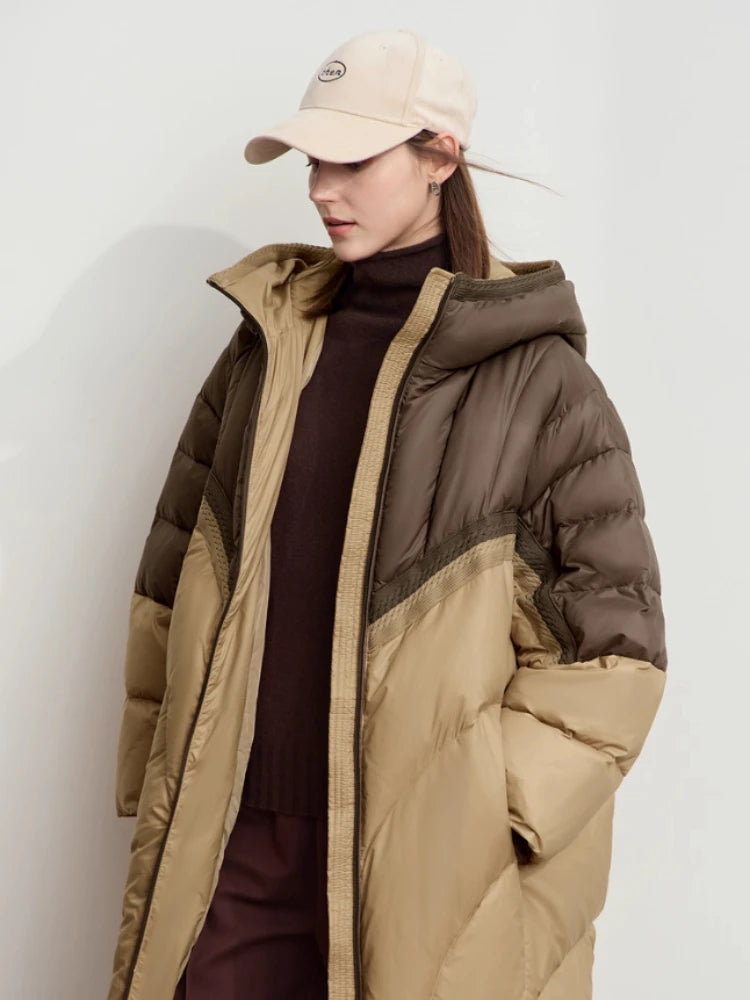 អាវក្រៅ AMII Minimalism Down សម្រាប់ស្ត្រីឆ្នាំ ២០២៥ រដូវរងាពណ៌ផ្ទុយគ្នា ប៉ាក់ហ៊ូដ អាវក្រៅវែងក្តៅសម្រាប់ស្ត្រី 12444034