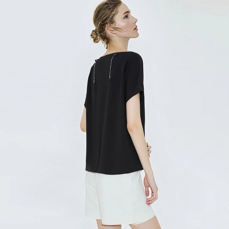 Amii Off-the-shoulder Women's Blouse 2026 Summer New Beaded Chain Chiffon Top Solid Loose Dolman Sleeve Shirt For Women 12642159