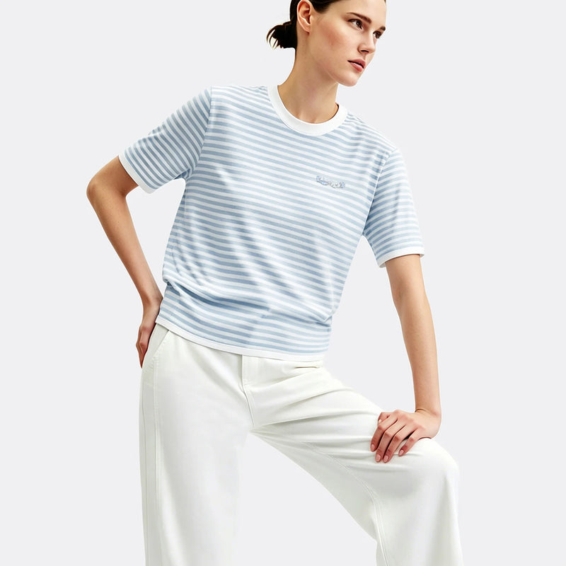 Amii Short Sleeve Knit Top 2026 Summer New O-Neck Women's Color Block Stripe Sweater Loose Casual Pullover For Woman 12642075