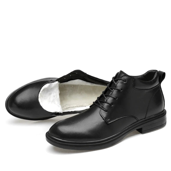 Men's Ankle Boots Black Genuine Leather Lace-Up Chukka Boots with Fur-Lined and No Fur Options Big Size 48 49 50