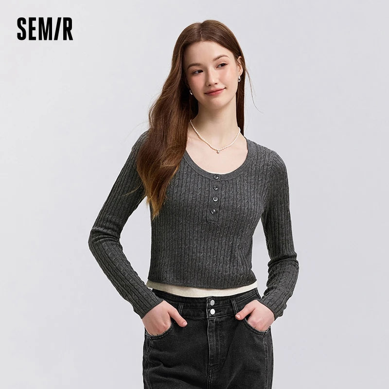 Semir Slim Cardigan For Women 2026 Short O neck Collar Knitwear Spring New Style Soft Comfortable Tops Sweater For Ladies