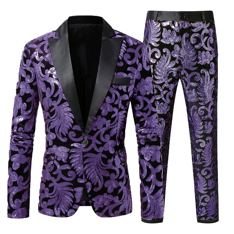 2026 Men Two-piece Suit, Sequin-embellished Jacket with Matching Trousers,Perfect for Weddings,Parties,and Stage Performances.