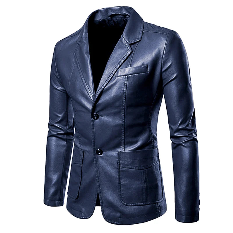 2026 New Khaki Men's PU Jacket, Dark Blue  Burgundy Black Coat, Asian Size Slim Leather Blazers, M-5XL,2025 New