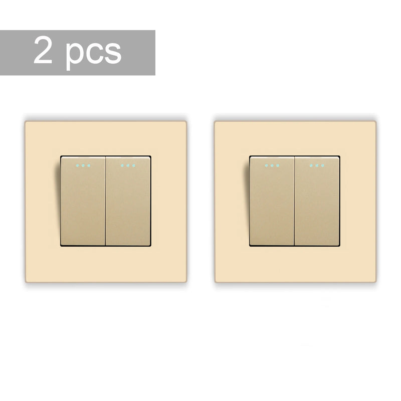 BSEED 2Packs Button Light Switch 1/2/3Gang 2Way Wall Light Switch Plastic Frame Switch On Off For Stairs 10A 250V