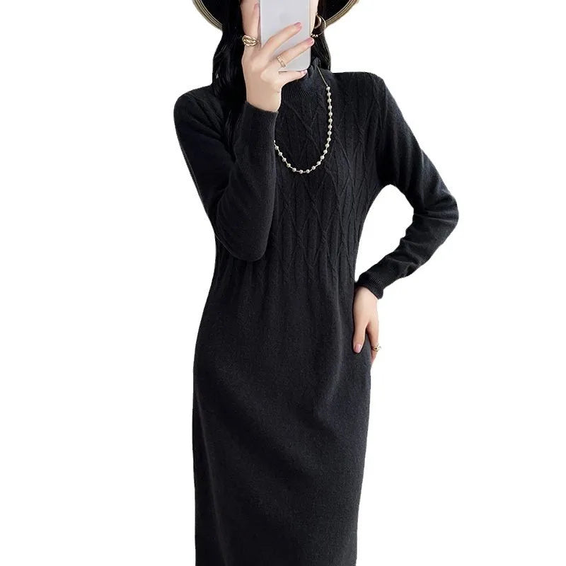Winter Clothes Woman Half Turtleneck Warm Pullover Tops Spring Autumn Long Dress Fashion Knitwear Woolen Sweater For Women