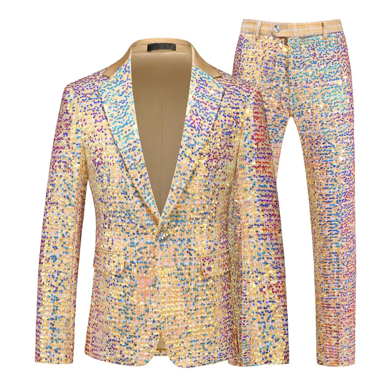 2026 New Men's Silver Suit Two-Piece Set, Wedding Party Jacket with Matching Pants, Asian Sizes, Available in Gold, Red, Blue