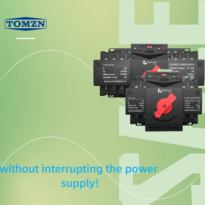 TOMZN TOQ3 Built-in Circuit Breaker | Short-Circuit & Overload Protection | 2 Input 2/1 Output | 2P/4P 63A125A with Night Light