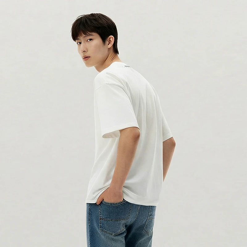 Semir Men Tshirt Letter 2026 Print Knitted Loose Fit Crew Neck Urban Casual Everyday Style Soft Comfortable Daily Wear