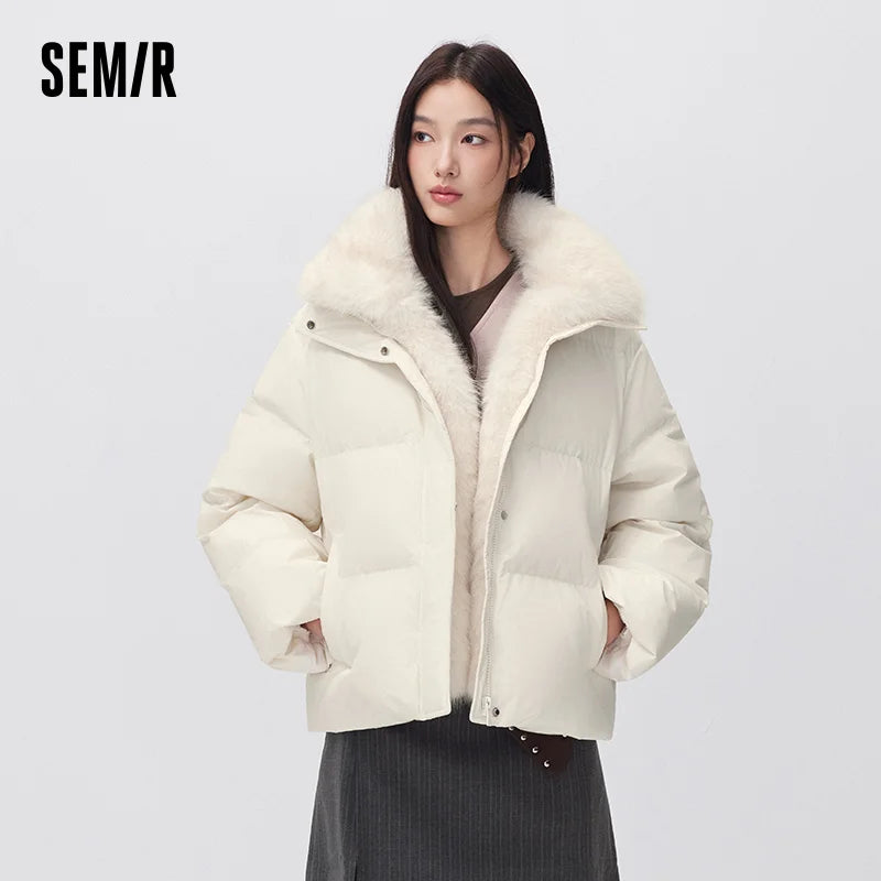 Semir Women Down Jacket Detachable Plush Collar 90 Percent Down Fill Water Repellent Windproof Versatile Outdoor 2026 New