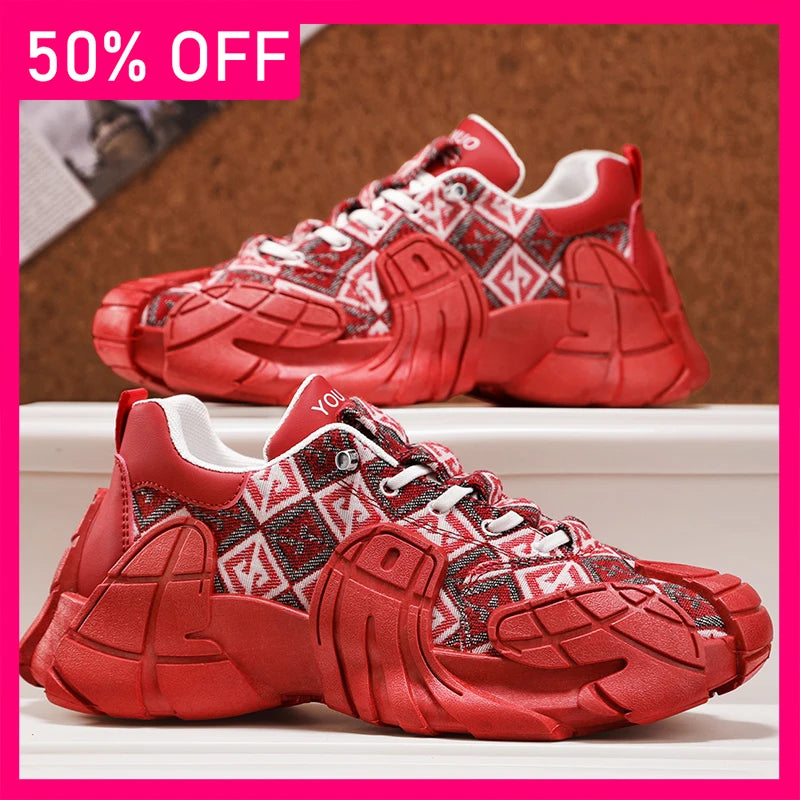 Men Sports Shoes Thick Soled Cushioning Anti Slip Trendy Mesh Breathable Lace Up Running Shoes 2026 New Light Sports Shoes