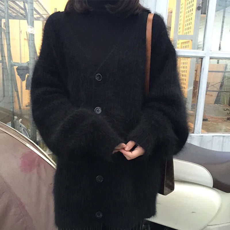 Imitation Mink Fleece Sweater Top New Autumn Winter Lazy Wind Loose Casual Knitted Cardigan Jacket Women's Thick Warm Coat