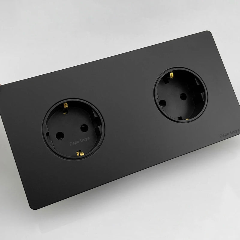 172 Type Retro Double EU French Metal Wall Power Socket Panel,Black/White Brushed Stainless Steel Antique Outlet Brass For Home