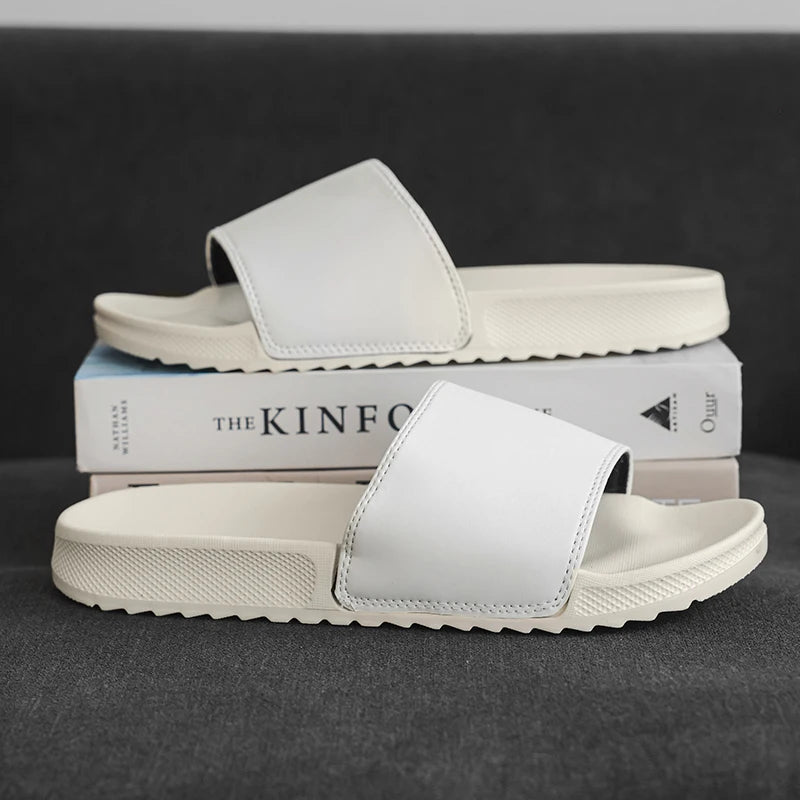 Mens Pure White Slippers for Yacht Footwear Indoor Soft Comfort Slides Home Shoes House Room Summer Casual Big Size 47 48