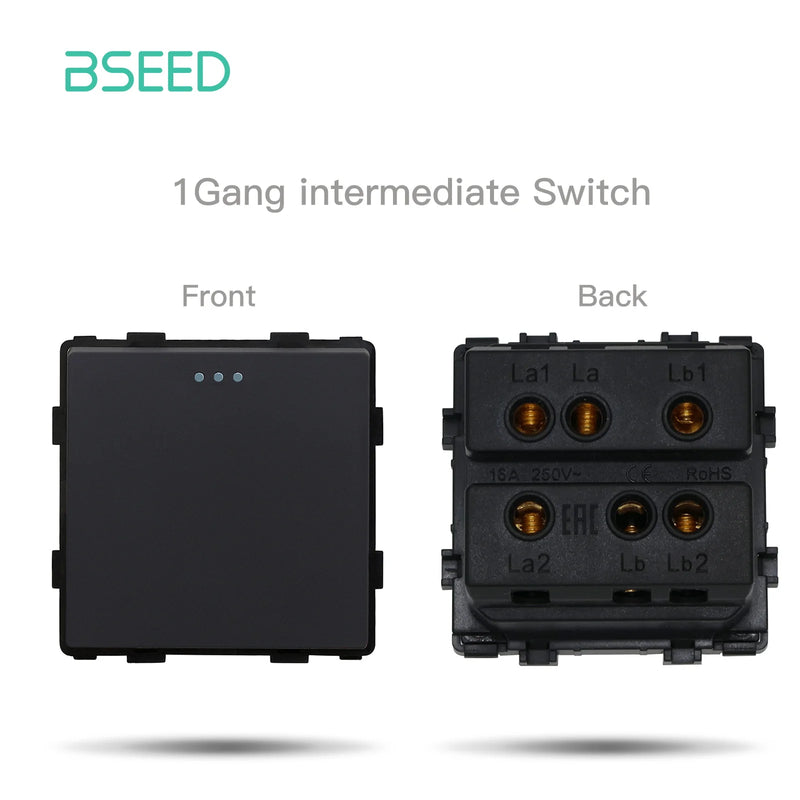 BSEED Mechanical Button Switch Module Part 1/2/3Gang 1/2Way Wall Socket Function Parts Glass Frame White Black DIY Combination