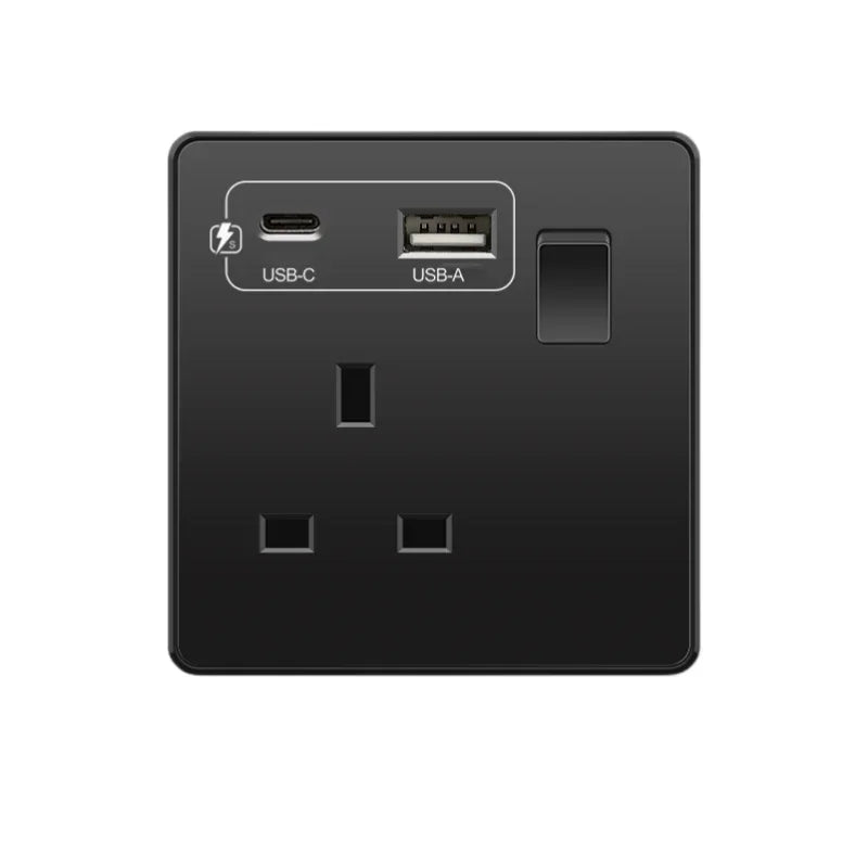 Black Universal Smart 3.1A USB C Wall Socket,UK Type-C 18W Fast Charging Plug Adapter Outlet,Dual Socket with Power Indicator