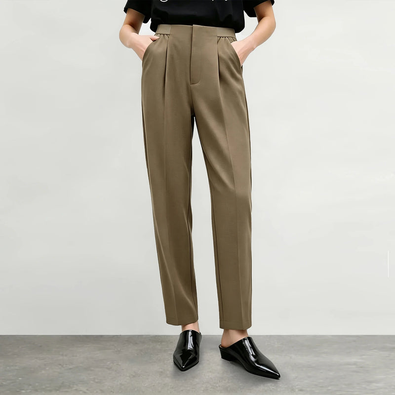 Amii Women's Pants 2026 Autum New Tapered Satin Casual Office Trousers Solid Versatile Ankle Length Pants For Women 12613003
