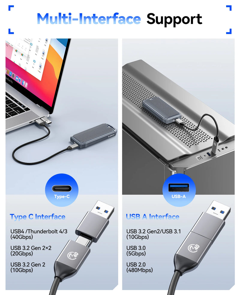 ORICO M2 SSD Case M2 NVMe SSD Enclosure Adapter Compatible with Thunderbolt 3 4 USB3.2 USB 3.1 3.0 Type-C External SSD Enclosure