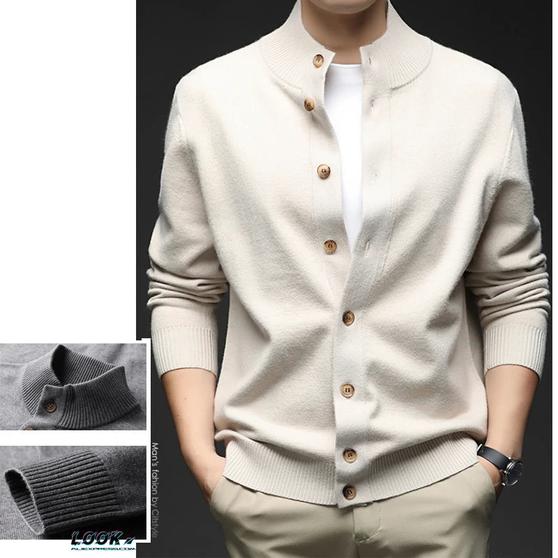Casual Men's Cardigan Sweater: Model - Styled Look for Seasonal Elegance