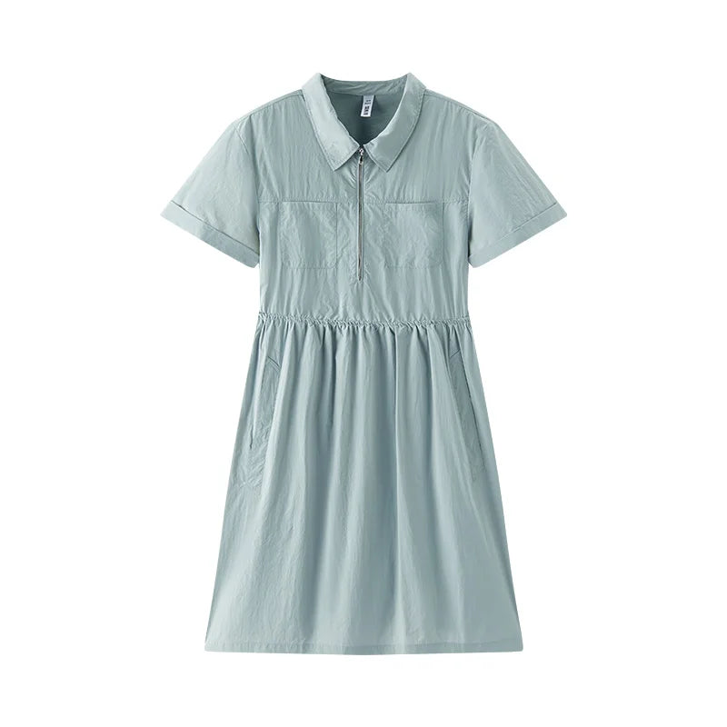 Semir Women Dress Lapel Drawstring Waist UV Protection Cool Texture Cargo Mini 2026 Simple Outdoor Daily Fashion Wear